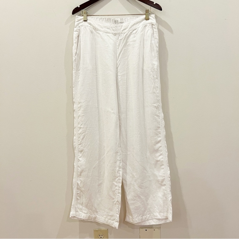 Joie Linen Wide Leg Pants Womens Large White Crochet Detail Pull On Beach Flowy